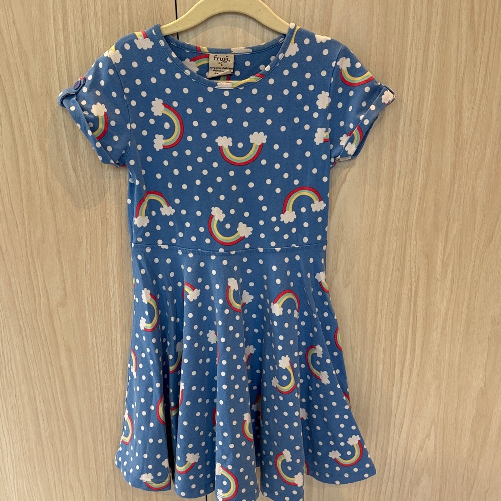 Girls' Blue Rainbow & Polka Dot Twirl Dress by Frugi